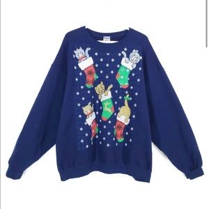UGLY CHRISTMAS Cat Sweatshirt Stockings Men's XXL